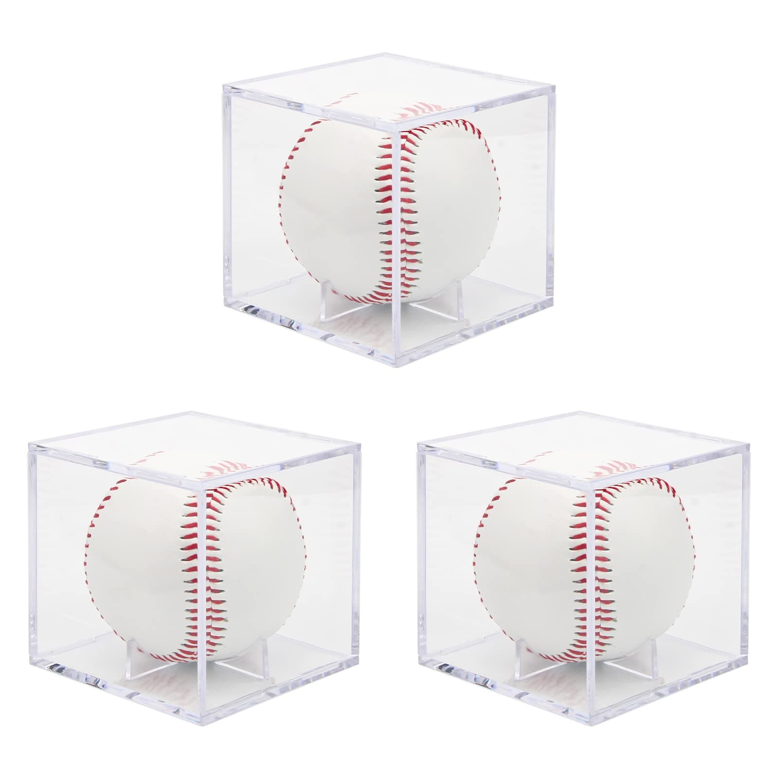 Baseball Display Case, Boyistar Acrylic Cube Boxes for Baseball Holder Case with Stand Clear Storage Showcase Display Baseball Protector Box Official Size Ball Box for Show, Memorabilia, Gifts (3)