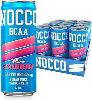 Sugar Free Energy Drink – BCAA, 180mg High Caffeine, with Amino Acids & Vitamins, Ideal for Pre Workout – 12 x 330ml (Miami Strawberry)