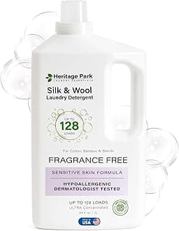 Heritage Park Silk & Wool Fragrance Free, Hypoallergenic, pH-Neutral Laundry Detergent - Dermatologist-tested, Sensitive Skin-Friendly, Enzyme-Free, Concentrated Up to 128 loads (64 fl oz)