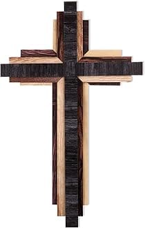 Jetec Christian Wooden Wall Cross,3D Multi-color Triple Stacked Reclaimed Decorative Worn Wooden Wall Cross for Home Religious Church Hanging Decoration(Classic Color)