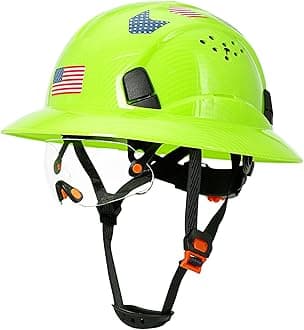 Carbon Fiber Pattern Full Brim Hard Hat with Visor-OSHA Approved Construction Safety Helmet for Men Women,ANSI Z89.1 Vented Reflective Hardhat with Hard Hat Chin Strap,6-Point Suspension