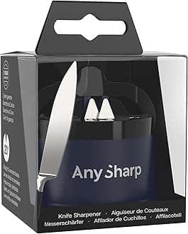 AnySharp Knife Sharpener, Hands-Free Safety, PowerGrip Suction, Safely Sharpens All Kitchen Knives, Ideal for Hardened Steel & Serrated, World's Best, Compact, One Size, Navy Blue