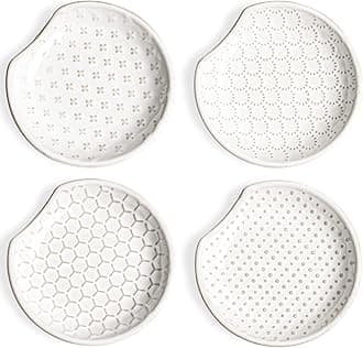 LE TAUCI Ceramic Spoon Rests for Stove Top, Set of 4 Modern Farmhouse Spoon Holder for Kitchen Counter & Coffee Bar, 4.8 Inch Heat Resistant Utensil Rest for Cooking, Embossed, White