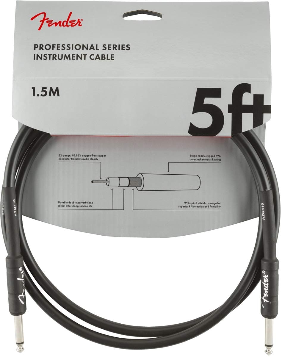 Professional Series Instrument Cable, 5ft,1.5m, Engineered to Avoid Twisting, Black (Angled Jack)