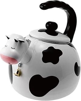 Supreme HousewaresWhistling Tea Kettle for Stove Top Enamel on Steel Teakettle, Cow Design Teapot Water Kettle Cute Kitchen Accessories Teteras (2.3 Quart, Cow)