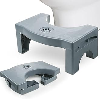 Foldable Toilet Poop Stool, 7" Heavy Duty Non-Slip Bathroom Foot Stool, Gray Curved Portable Size Fits Various Toilets