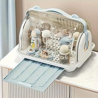 Baby Bottle Storage, Large Baby Bottle Organizer with Cover, Removable Drain Tray Dustproof Portable Baby Bottle Drying Rack Organizer Bottle Rack Dryer for Kitchen Cabinet