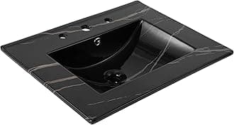JONATHAN Y SNK1001D Ancillary 3-Hole 24 in. W x 18.25 in. D Classic Contemporary Rectangular Ceramic Single Sink Basin Vanity Top, Black Marble Effect