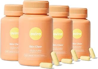 Ovira Skin Clear with ZINCBRIGHT - 60 Capsules for Clear and Glowing Skin | Rosacea & Hormonal Acne Treatment | Support Collagen Production | Acne Supplements for Women & Men - Pack of 4
