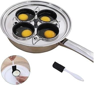 – 4 Cups Egg Poacher Pan - Stainless Steel Poached Egg Cooker – Induction Cooktop Egg Poachers Cookware Set with 4 Nonstick Large PFOA FREE Egg Poacher Cups and Silicone Spatula