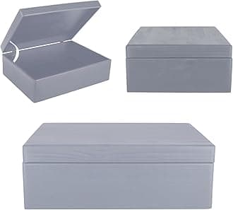 Creative Deco XL Grey Wooden Box Storage with Hinged Lid | 15.8 x 11.8 x 5.5 inches (+-0.5) | Gift Box for Tool Dog Toy Shoes Clothes Kitchen Storage Document | Wood Keepsake Chest