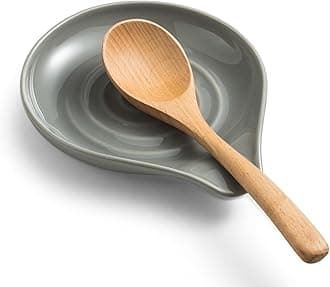 LAUCHUH Spoon Rest for Kitchen Countertop Porcelain Spoon Holder for Stove Top Large Holder for Spatula, Spoons or Tongs, Christmas, Framhouse Decor, Gray