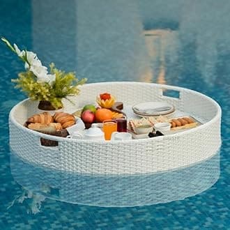 BRISHI Luxury Floating Serving Tray | Swimming Pool Floats for Adults for Sandbars, Spas, Bath, and Parties | Floating Tray for Pool Serving Drinks, Brunch, Food on The Water (White)
