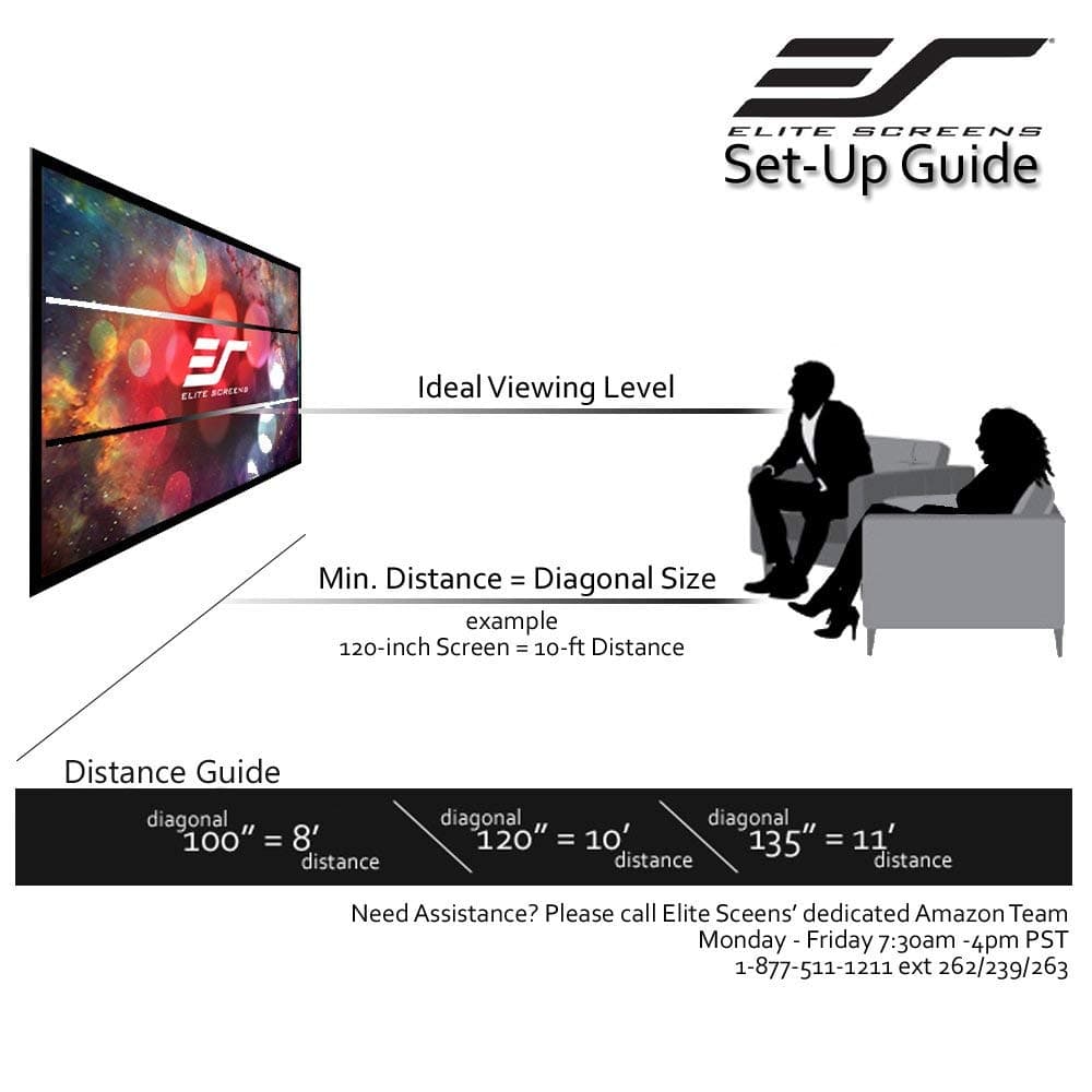 Elite Screens 120" Wall Mount Fixed Frame Projector Screen Diagonal 16:9, 8K/4K Ultra Hd Ready, Aluminum Frame, Projection Screen for Indoor Home Movie Theater Cinema, SF120HW2, CineWhite 1.3 Gain