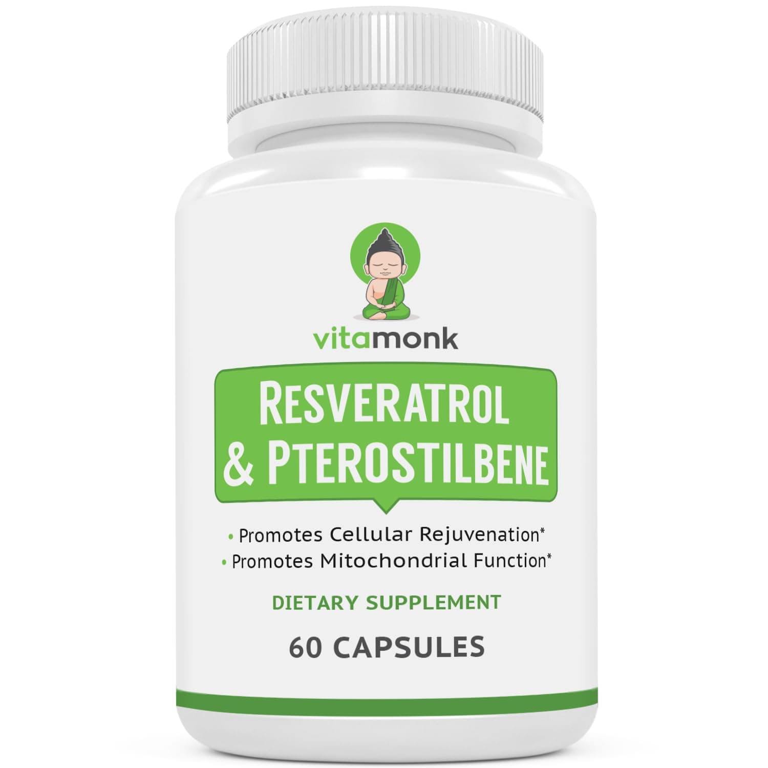 VitaMonk Resveratrol with Pterostilbene 600mg/60mg - No Artificial Fillers Healthy Aging and Longevity Supplement - 60 Capsules - Precise Formula with Trans Pterostilbene Resveratrol Supplements