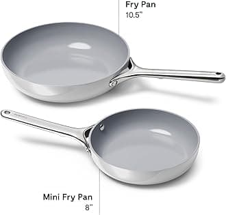 Caraway Fry Pan Duo - Nonstick Ceramic Frying Pan (8" & 10.5”) - Non Toxic, PTFE & PFOA Free - Oven Safe & Compatible with All Stovetops (Gas, Electric & Induction) - Gray