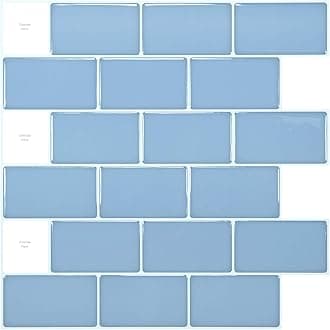 Art3d 30 * 30cm Peel and Stick Backsplash Tiles for Kitchen, Shiny Light Blue (A17000BE)