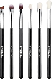 Eye Makeup Brush Set, 6 Pcs Professional Blending Eyeshadow Makeup Brushes for Concealer Eyebrows Eyeliner, Soft Hairs & Wood Handle (black and silver)…
