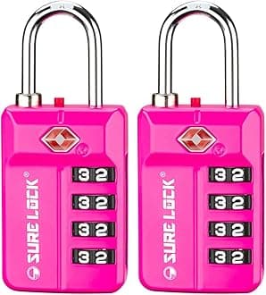 SURE LOCK TSA Approved 4-Digit Resettable Combination Luggage Locks with Open Alert, Easy-Read Dials - for Luggage, School Lockers, Gym, Office, Toolbox & Security Cases (Pink 2 Pack)