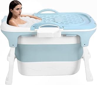 Portable Bathtub for Adult - 41" No Installation Effortless Foldable Bathtub for Bathroom, Collapsible Bathtub with Ergonomic Seat & Massage Roller, Freestanding bathtubs for Adults Blue