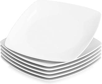 MALACASA, Series Julia, 9.2" Dinner Plates Ivory White Square Porcelain Dinner Plate Set, Pack of 6 (23.5 * 23.5 * 2cm)