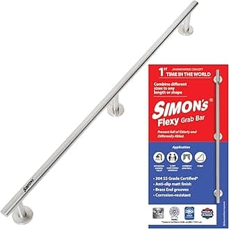 Simon's Flexy 304 Stainless Steel Grab bar for Bathroom and Toilet Safety Handle of Elderly People - 100 cm with 3 Legs of 4.5 cm