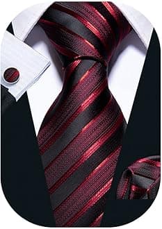 Tie Sets for Men Silk Stripe Necktie Woven Checkered Handkerchief Cufflinks Formal Business Wedding