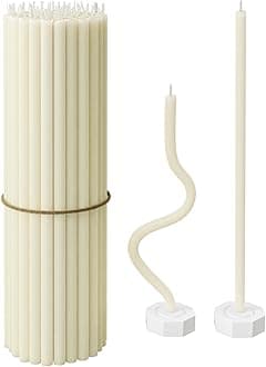 BlueBee Beeswax Candles 40pcs Honey Scented Candle Sticks - Tall Thin Taper Candles Dripless Smokeless - Natural BeesWax Candles for Birthday, Church, Halloween, Christmas(40+2 candle holders, White)