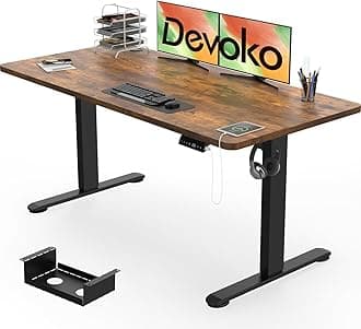 Devoko Electric Standing Desk 140x70cm, 18mm Thick Tabletop, Sit-Stand Height Adjustable with Sedentary Reminder, USB Charging Port, 3 Memory Smart Panel, Heavy-Duty Steel Frame (Rustic Brown)