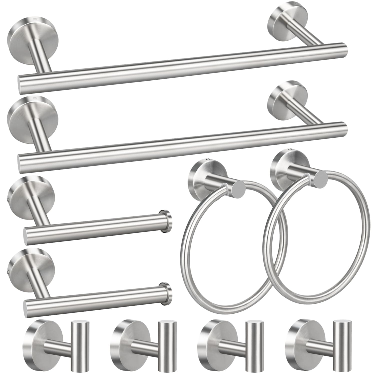 RUBY.Q Bathroom Hardware Set, 10pcs Matte Brushed Nickel Bath Hardware Set, Including 16" Hand Towel Bars, Toilet Paper Holders, Towel Rings, Robe Towel Hooks (10pcs, Brushed Nickel)
