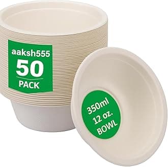 Pack of 50 Large Strong Disposable Bowls for HOT & Cold Foods, SOUPS, Desserts Bowls, 340ml/12oz, Biodegradable, Ecofriendly Paper, Strong, Birthday Party