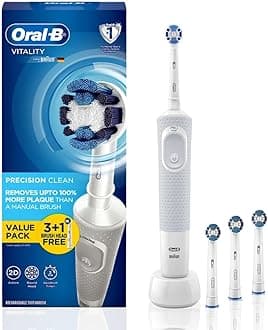 Oral-B Vitality Rechargeable Rotating Electric Toothbrush For Adults With 4 Brush Heads & 2 Modes (Daily & Sensitive), 2 Min Timer With Quadpacer, 2 Year Warranty By, IPX7 Water Resistant,(White, 1)