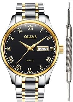 OLEVS Black Face Mens Inexpensive Great Watches for Men Fashion Waterproof Watch Casual Calendar Date Mens Fashion Steel Watch with Analog Quartz Couple Watches Valentine's Day for Men 2020