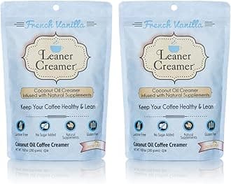 Leaner Creamer Coconut Creamer with Superfood Ingredients – Non-Dairy, Sugar-Free Powdered Coffee Creamer – French Vanilla – 2-Pack Bundle – 280g Each