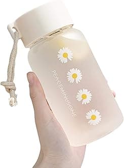 Small Daisy Water Bottles, 500ml Plastic Transparent Frosted Water Bottle, BP-A Free, Portable Reusable Leak-Proof Water Bottle With Rope for School Travel(Matte 4 Flower)