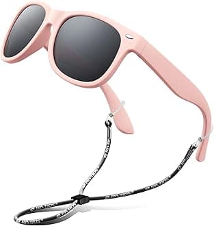 kids Sunglasses Girls with Strap Polarized UV Protection Flexible Shades for Baby and Children Age 2-10 RBK004-2 Light Pink