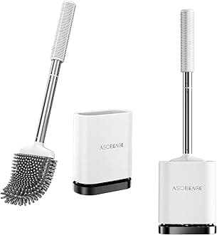 ASOBEAGE Toilet Brush, Toilet Brush and Container, Toilet Brushes for Bathroom with Quick-Drying Holder Set（white，new，2 pack）