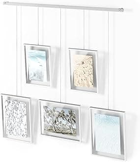 Umbra Exhibit Picture Frame Gallery Set Adjustable Collage Display for 5 Photos, Prints, Artwork & More Holds Two 4 x 6 inch and Three 5 x 7 inch Images, White, 5 Opening