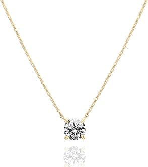 PAVOI 14K Gold Plated Crystal Solitaire 1.5 Carat (7.3mm) Cubic Zirconia Dainty Choker Necklace | Gold Necklaces for Women
