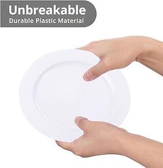 I00000 50 Pcs White Plastic Dessert Plates, 7.5 inch Disposable Salad Plates, Premium Appetizer Plates for Party, White Plastic Plates for Wedding