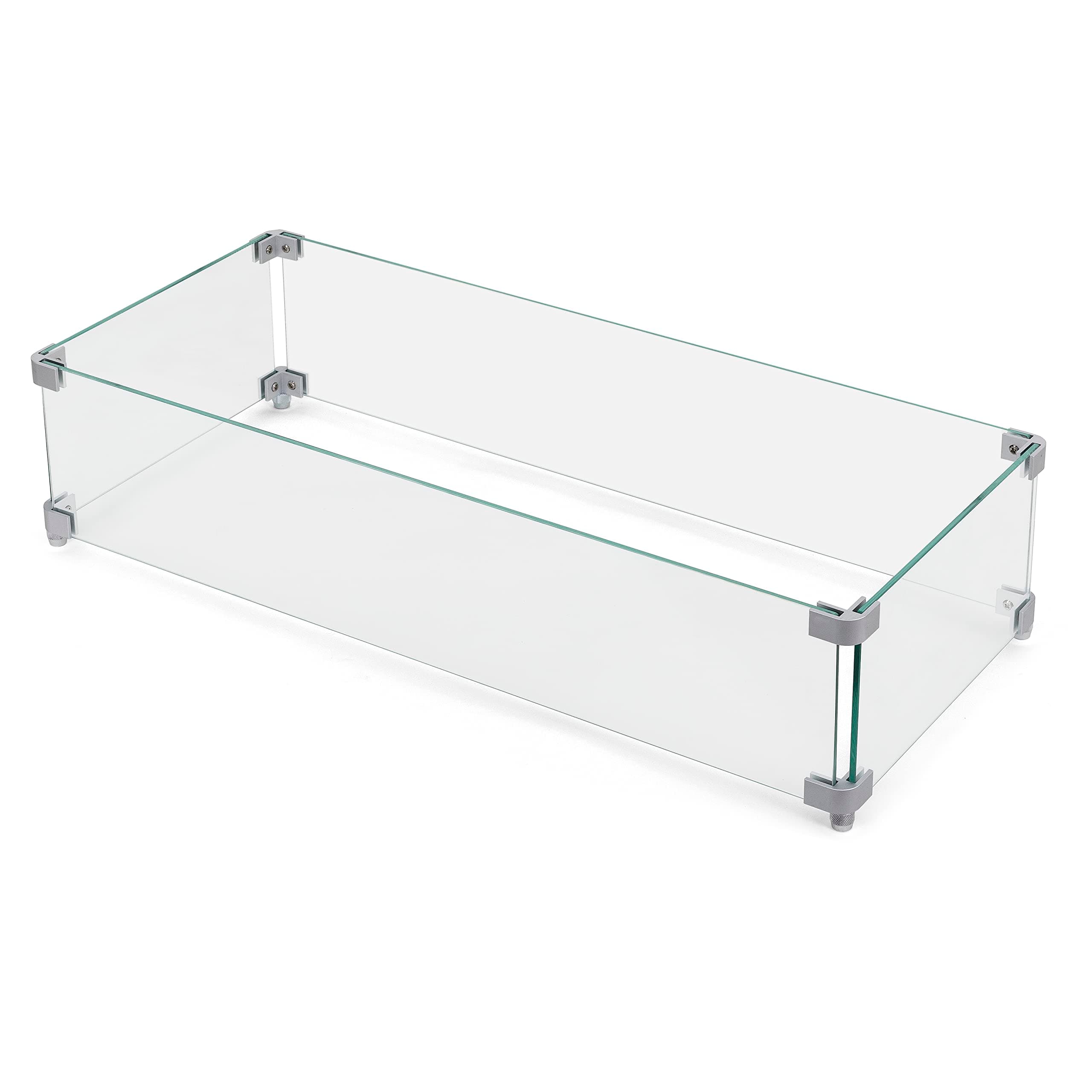 27.6'' x 11.7'' x 6.5" Rectangular Fire Pit Wind Guard, Transparent Tempered Glass, Polished Aluminum Brackets, 3M Anti-Slip Pads, Fit for Best Choice 52-inch Fire Table WG01