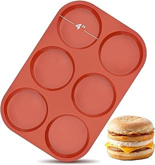 JOERSH Silicone Egg Mold for Breakfast Sandwiches 4" Jumbo Size Muffin Top Pan, Non-Stick Round Silicone Molds for Baking Hamburger Bun, Eggs and More