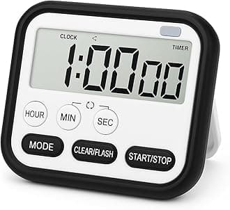 Digital Kitchen Timer and Stopwatch, Large LCD Display, 24-Hour Countdown, Loud Alarm Clock, Magnetic Back, Retractable Stand, Flashing Light, for Study, Cooking, Gym, Athlete, Office (Black)