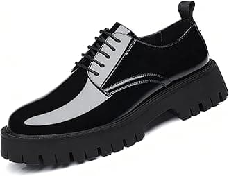 Men Chunky Heels Lug Sole Oxford Shoes,Platform Dress Shoes for Men Black,Derby Shoes Men Chunky