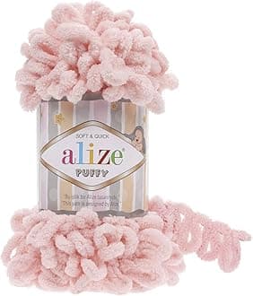 Alize Puffy Knitting Yarn 100 g, Patented Innovation, Loop Knitting without Needles, Colour: 340 Powder Pink