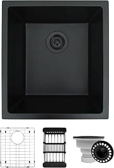 MONSINTAMatte Black Kitchen Sink, 17" x 19" x 10" Black Undermount Bar Sink,10 Inch Depth Small and Deep Kitchen Sinks, 17 x 19 Granite Composite Single Bowl Sinks with Accessories