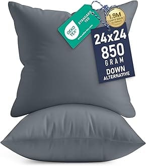 Utopia Bedding 24x24 Pillow Inserts, Set of 2, Grey – Indoor Decorative Throw Pillows for Bed, Sofa & Couch – Soft, Supportive & Fluffy Cushion Inserts