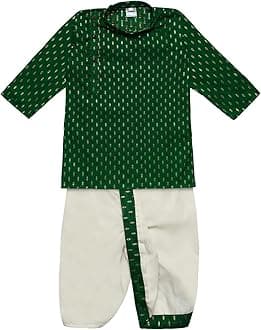 superminis Boy's Cotton Kurta with Dhoti - Golden Thread Work, Round Collar, Full Sleeves, Side Button Kurta Set for Ethnic Wear