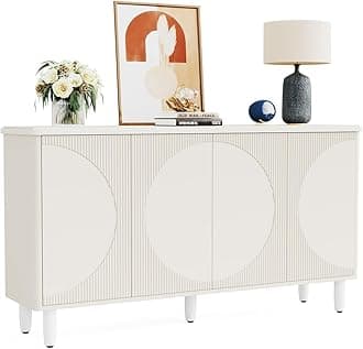 LITTLE TREE 59-Inch White Buffet Cabinet Sideboard with Storage, Modern Sideboard Buffet Table with Doors for Living Room, Dining Room