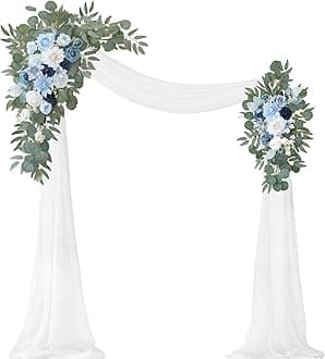 Artificial Wedding Arch Flowers Kit(Pack of 3),2Pcs Artificial Flower Arch Decor,1Pcs Sheer Drape for Wedding Ceremony Arbor for WeddingCeremony (Blue)